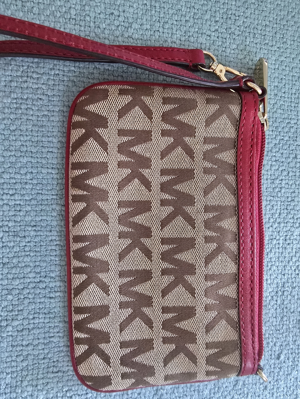 Michael Kors Brown Logo Wristlet with Pink Trim